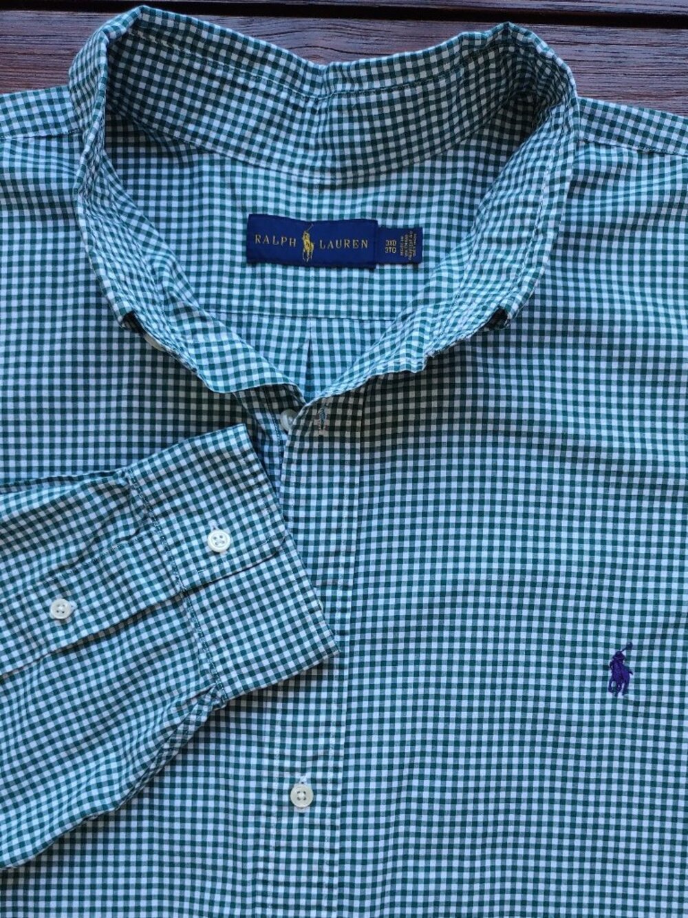 Ralph Lauren Mens Gingham Check Shirt Size 3XB Long Sleeve Embroidered Polo Pony